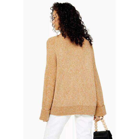 Topshop Sweater Knitted Supersoft Funnel Neck Turtleneck Wide Sleeve Camel NWT - Picture 2 of 8